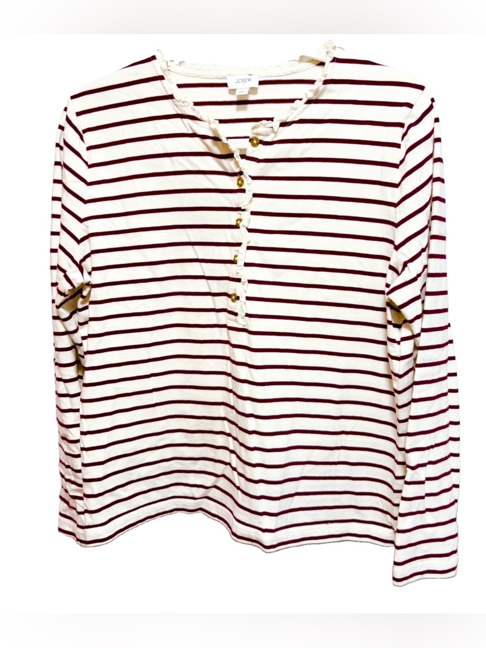 J.Crew Cream Top with Burgundy Stripes